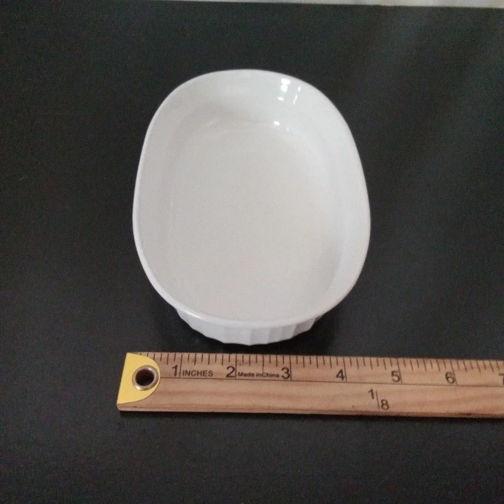 Corning Ware French White Oval Ramekin F-15-B 475ml Ribbed Ceramic Baking Dish